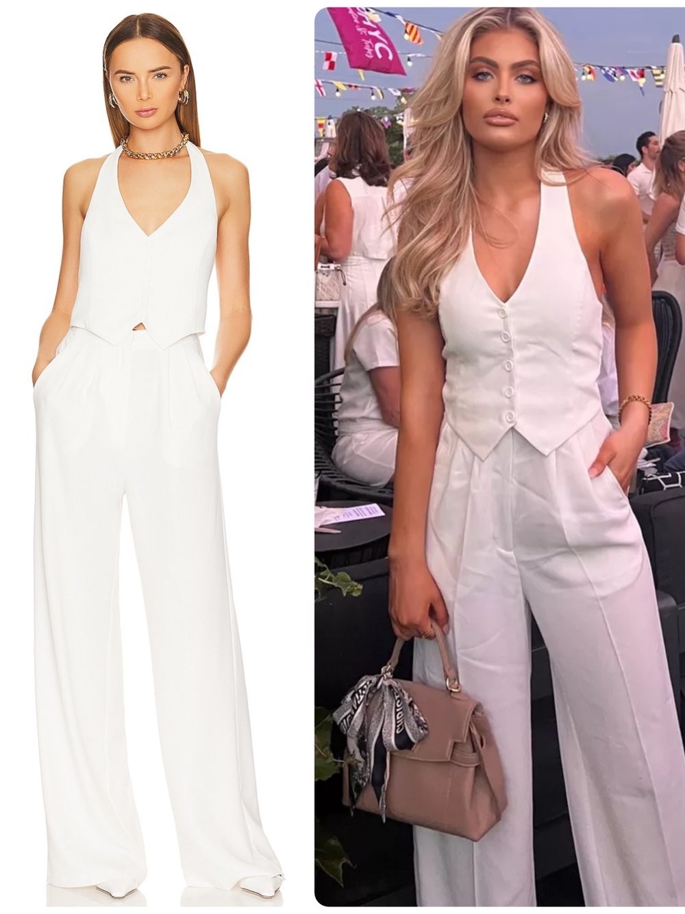 Amanda Uprichard Isadore Ivory White Halter Wide-Leg Jumpsuit NWT $277